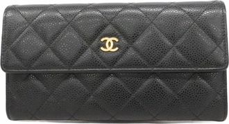 Chanel Black Grained Calfskin Long Wallet (Bi-Fold) (Pre-Owned)
