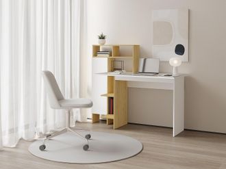 Vente-Unique Scrivania con 1 armadietto e 4 nicchie Bianco e Naturale - MONTOLANIA