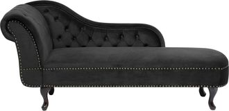 Beliani Beliani - Chaise Longue Tapizado En Terciopelo Negro Con Botones Versi&oacute;n Izquierda Nimes
