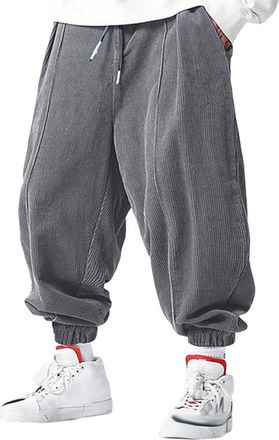 Generic Mens Corduroy Sweatpants Athletic Joggers Drawstring Waist Pants Casual Running Gym Sports Pant Gray
