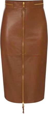 Elisabetta Franchi Leren rok met rits - Dames - Rokken - Bruin - Maat: 2XL Zijde