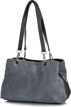 LiaTalia Lush Italian Suede Womens Twin Handle Multi Zip Pockets Small Shoulder Bag - Holly (Medium Grey)