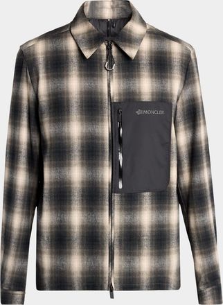 Moncler Men & apos;s Mixed-Media Macro Check Zip Shirt Jacket