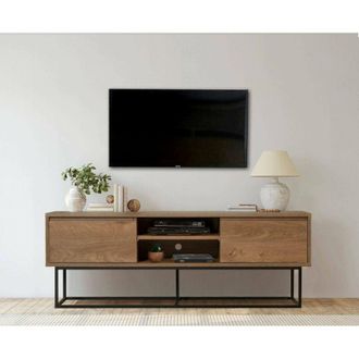 Dmora Dmora - Mueble De Televisi&oacute;n Dpicon, Aparador De Sal&oacute;n, Mueble Bajo Para Tv, Base De Pared Equipada, 140x40h50 Cm, Nogal Y Negro