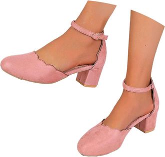 Generic Womens Modern Slip On Dance Sandals Comfortable Medium Heel Round Toe Strappy Casual Beach Footwear for Daily Wear with Dresses and Jeans (5.5) Pink