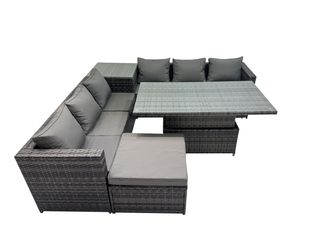 Fimous 7 Seater Outdoor Garden Rattan Furniture Set with Big Stool Dark Grey