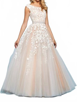 Sherri Hill Embroidered Tulle Ball Gown In Ivory/nude