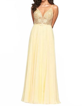 Faviana Beaded Bodice Full Skirt Dress In Buttercream
