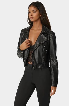 Bebe Studded Vegan Leather Moto Jacket in Black at Nordstrom, Size X-Small