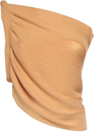 Alberta Ferretti Asymmetrical One-Shoulder Ribbed Top with Draped Detail