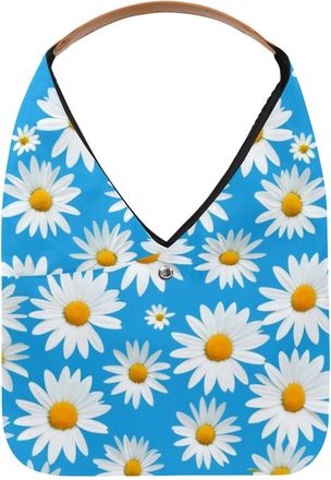 Generic Daisies Pattern Reusable Lightweight Grocery Bags - Foldable Into Compact Pouch, Washable & Sturdy, Multipurpose for Shopping and Travel