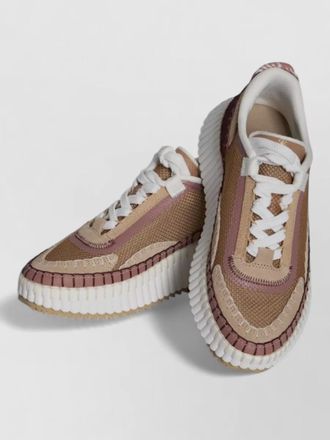 Chlo&eacute; nama mixed texture platform sneakers