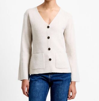 French Connection Ellie Knit V Neck Cardigan In Oatmeal