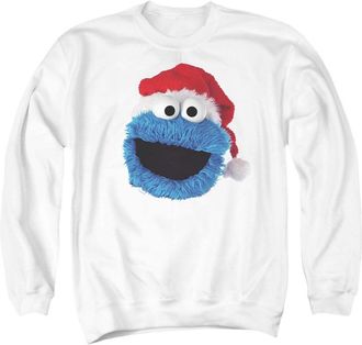 Gildan Sesame Street Cookie Monster Christmas Hat Adult Crewneck Sweatshirt
