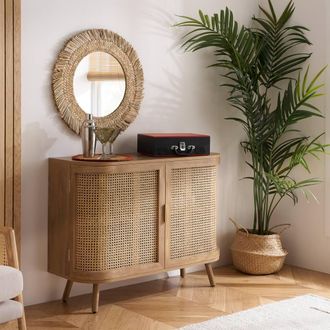 Birlea 2 Door Rattan Sideboard Curved Cupboard Sark Storage Cabinet in Beige