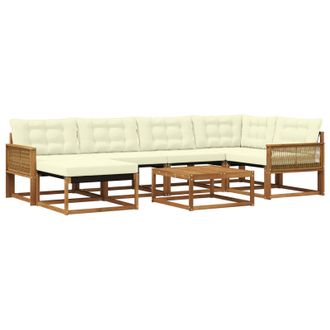 vidaXL Conjunto De Sof&aacute;s De Exterior Con Coj&iacute;n 7 Pcs Natural Y Crema Vidaxl