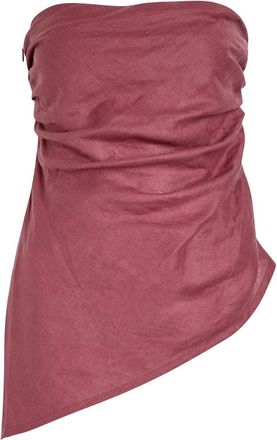 Faithfull The Brand Nera Ruched Strapless Linen top - Dark Pink - S (UK8-10 / S)