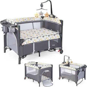 Costway Costway - 5 En 1 Cuna De Viaje Para Beb&eacute; Con Colch&oacute;n, Parque Infantil Para Beb&eacute;s Con Cambiador De Pa&ntilde;ales, Caja De M&uacute;sica Y Juguetes Colgantes, Cuna B