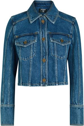 Balmain Cropped Denim Jacket - Dark Blue - 34 (UK6 / XS)
