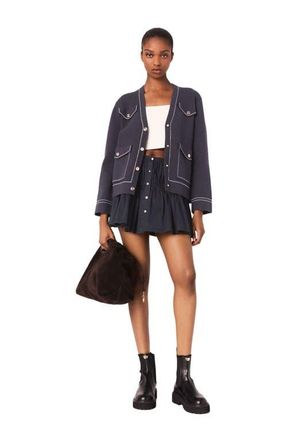 Maje Long topstitched knit cardigan in Navy at Nordstrom, Size X-Small