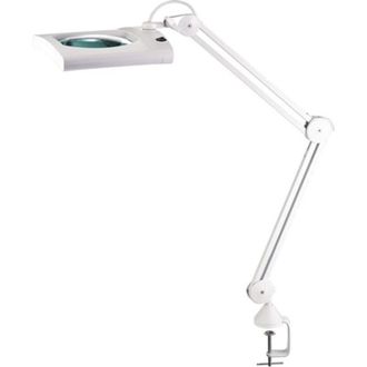 OEM L&aacute;mpara Con Lupa Led, Lente De Vidrio, 190,5 Mm (7,5), Abrazadera De Mesa, Cubierta Blanca, Esquina. Cabeza