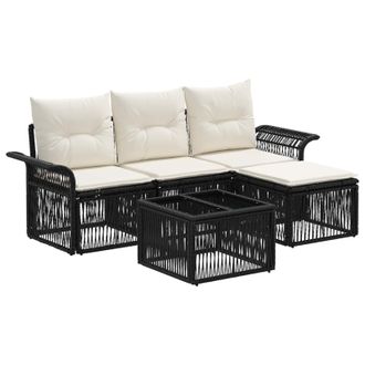 vidaXL Conjunto De Sof&aacute;s De Jard&iacute;n 5 Pcs Negro Rat&aacute;n Sint&eacute;tico Vidaxl