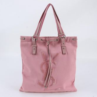 Saint Laurent Pink Leather Canvas Shoulder Bag Tote Bag (Pre-Owned)