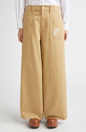 Marni Rose Embroidered Cotton Gabardine Pants in Cement at Nordstrom, Size 4 Us