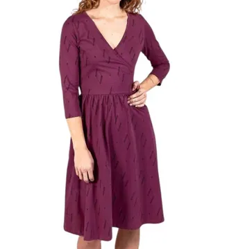 Mata Traders Callie Long Sleeve Wrap Dress In Diamond Vine Dark Purple