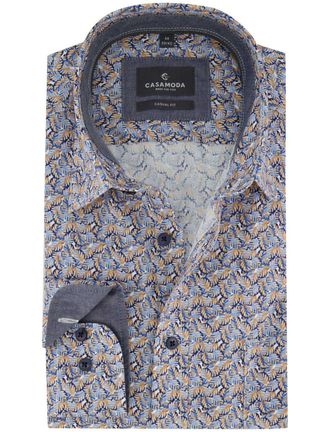 Casamoda Casa Moda Casual fit 100% katoen Overhemd blauw bruin met print