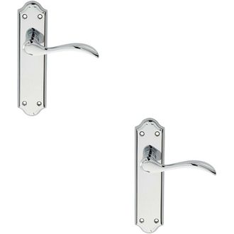 Loops 2x PAIR Curved Door Handle Lever on Latch Backplate 180 x 45mm Polished Chrome
