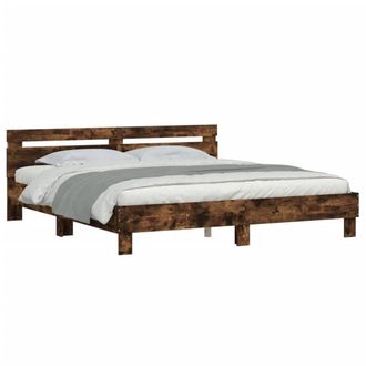Berkfield Home Durable Bed Frame with LED without Mattress Smoked Oak 180x200 cm in Brown | Size: Super King