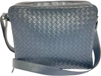 Bottega Veneta Pre-owned Cross Body Bags, male, Blue, Size: ONE SIZE Pre-owned Intrecciato Leather Shoulder Bag