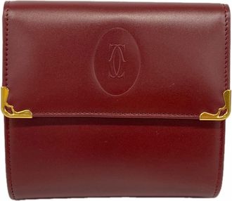 Cartier Bordeaux Leather Wallet (Tri-Fold) (Pre-Owned)
