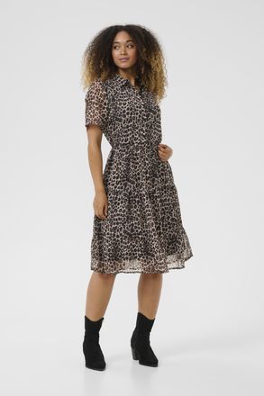 Cream Jurk CRYuna A-shape leopard