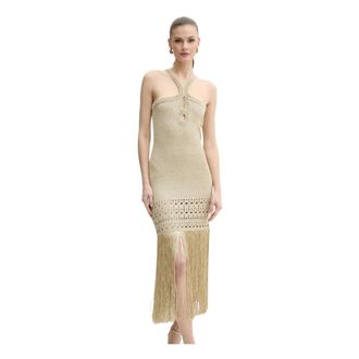 Simona Corsellini Jurk met franjes - Dames - Jurken - Geel - Maat: S Viscose