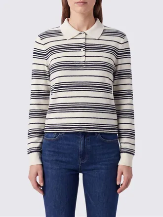 Frame Denim Polo a maniche lunghe in maglia di lino a righe con polsini elasticizzati