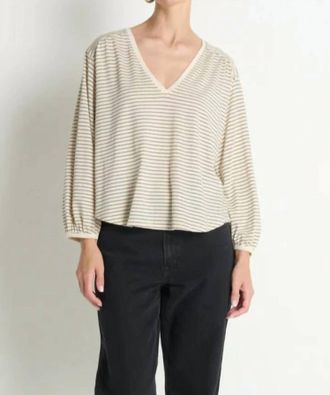 Nation Ltd Savanna Shirred Top In Espresso Pinstripe