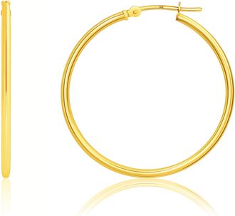 MAX + STONE 14k Yellow or White Gold 2mm Thick Tube Hoop Earrings 12MM to 50MM