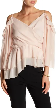 Rachel Zoe Silk Ruffle Blush Off Shoulder Top In Pink