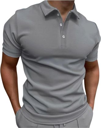 Generic Mens Polos Shirts Short Sleeve Solid Color Button Down Shirts Lightweight Golf Polos Shirt Mens Running Sports Summer Tops Basic Tees Plain Regular Fi