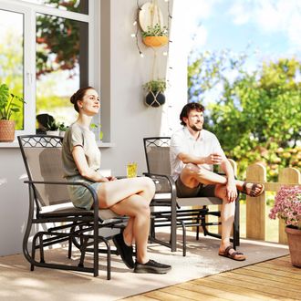 OUTSUNNY 2-Person Outdoor Glider Rocker Chair with Center Table for Backyard in Brown