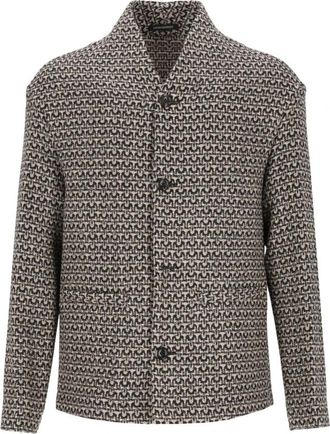 Emporio Armani Unlined Virgin Wool Blazer in Knit-Look Geometric Tweed - Heren - Vesten - Veelkleurig - L - Tweed - Truien & Vesten