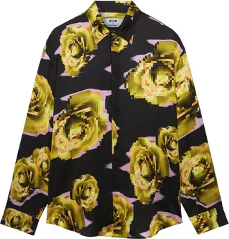 Msgm pixelated rose print shirt - men - Viscose - 46 - Black