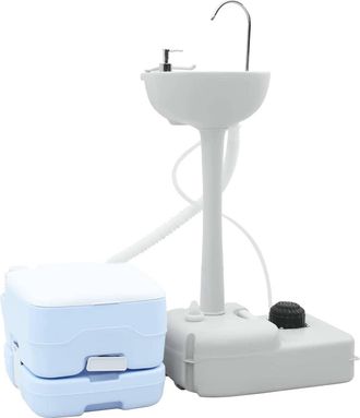 vidaXL Set Di Toilette Per Il Campeggio 2 Pz Blu E Bianco Vidaxl