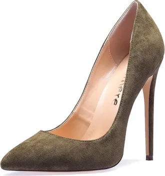Castamere Womens High Heels Party Wedding Pointed Toe Slip On Court Shoes Classic Elegant Pumps 12CM Stiletto Heels Green Suede Shoes UK 6