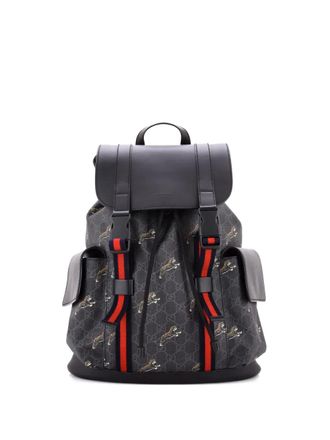 Gucci Double Pocket Buckle Printed GG Coated Canvas Large backpack - Zwart