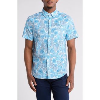Original Penguin Floral Short Sleeve Button-Up Shirt in Ibiza Blue at Nordstrom Rack, Size Medium