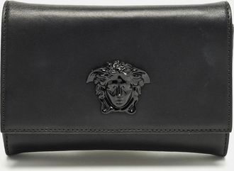 Versace Palazzo Medusa Black Leather Flap Clutch