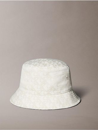 Calvin Klein Womens Allover Monogram Jacquard Bucket Hat - White